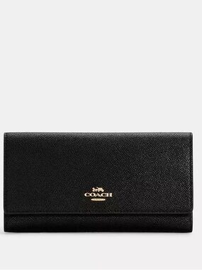 NWOT coach black trifold slim leather wallet with original box